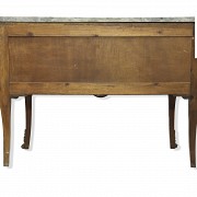 Chest of drawers in veneered wood, with marble top, 20th century
