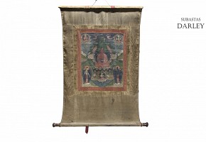 Thangka tibetano en seda, s.XIX