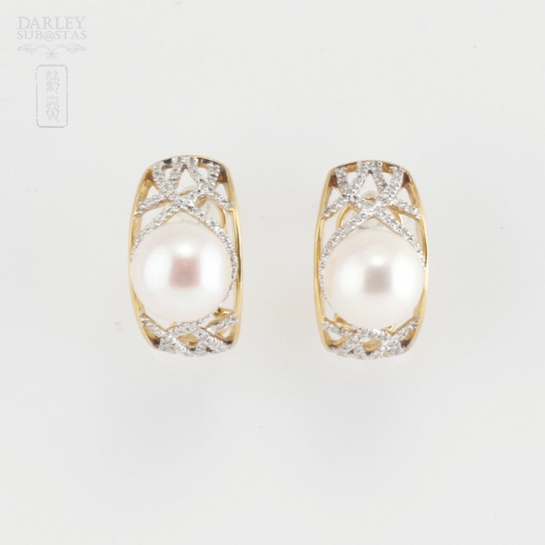 Preciosos pendientes perla y diamantes - 3