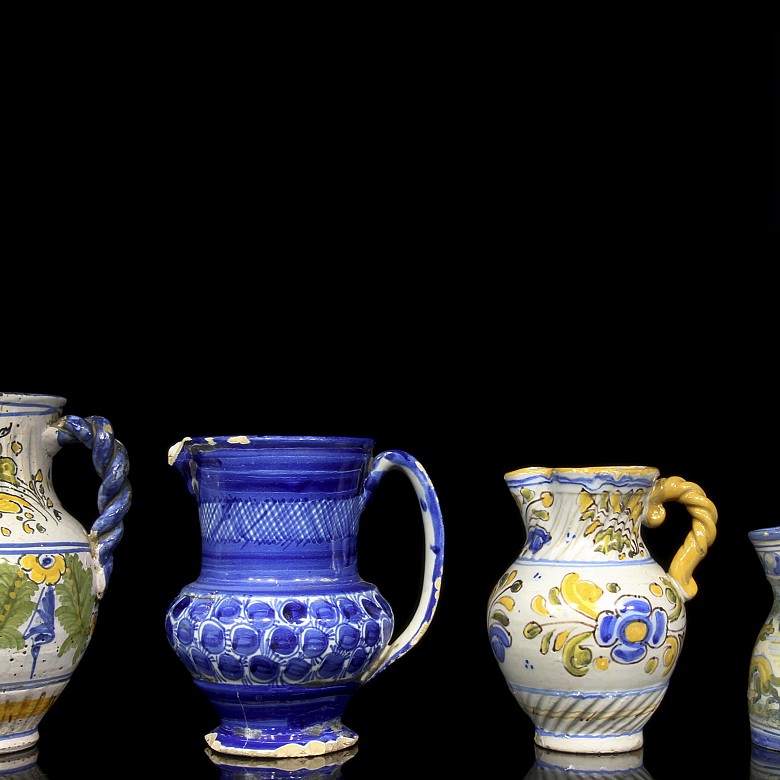 Four ceramic jugs, Talavera, 20th century