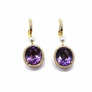 Earrings in 18k rose gold with amethysts and diamonds - 3