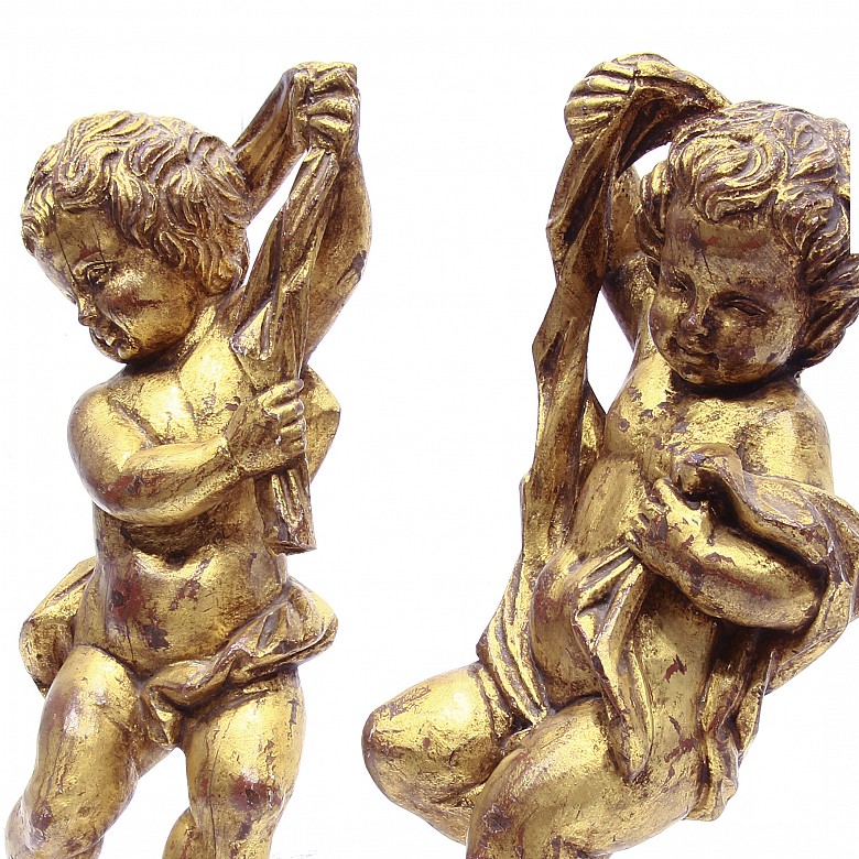 Pair of polychrome wooden angels.