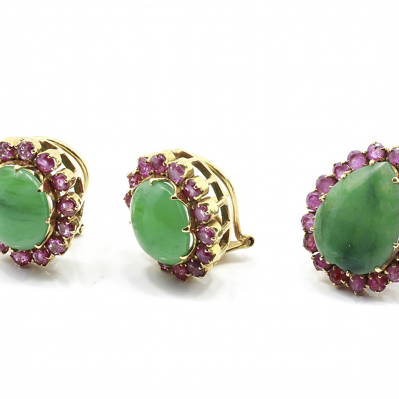 Conjunto de anillo y pendientes con jade en oro amarillo - 2