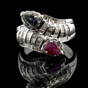 18k white gold ring with stones and diamonds - 1