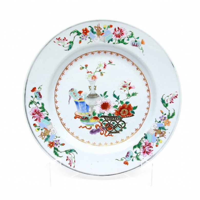 Enameled porcelain plate, Compañía de Indias, 19th century