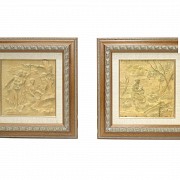 Vicente Andreu. Four wood carvings with frame, 20th century - 2
