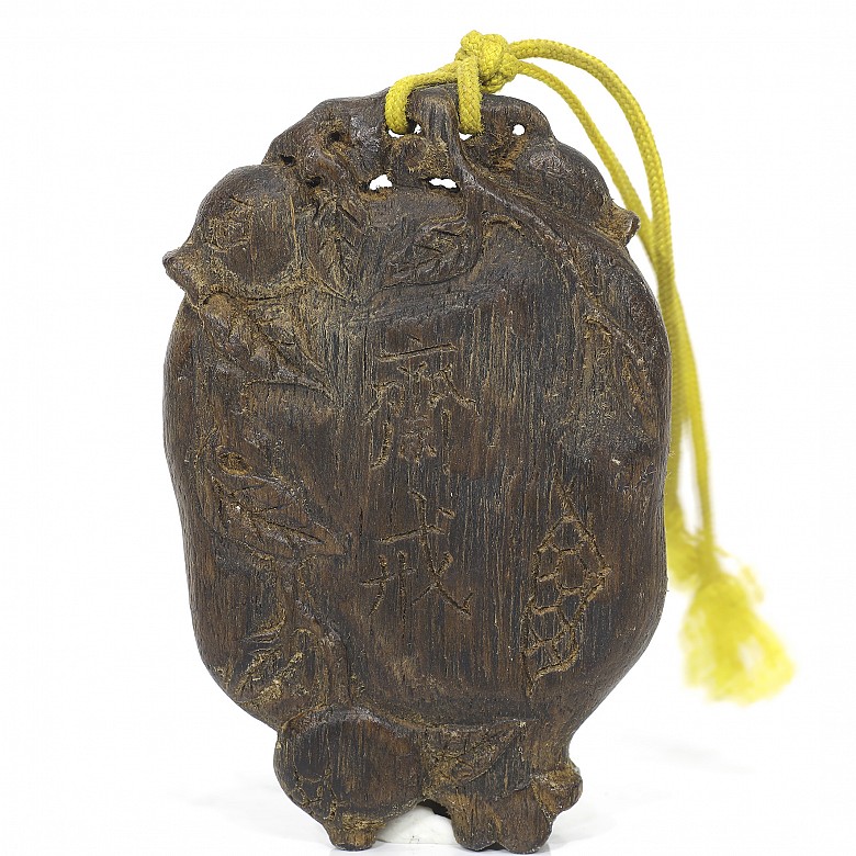 Placa budista de madera tallada, dinastía Qing