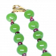 圆绿珠配红宝石珠子18k黄金项链