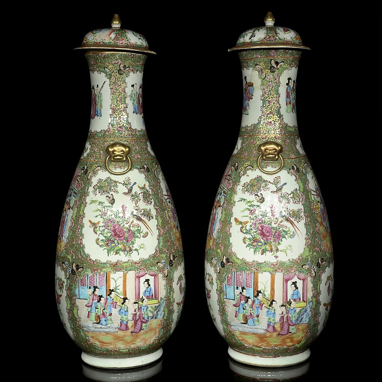 Pair of lidded vases, famille rose, Canton, 19th century - 2