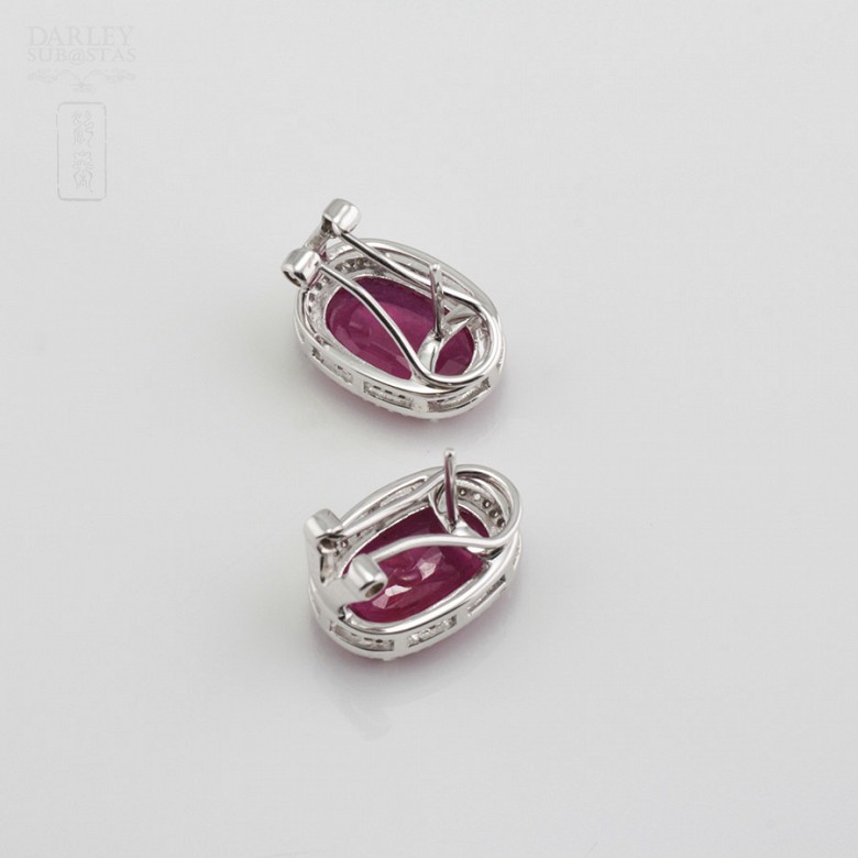 Earrings with ruby10.05cts and diamonds in white gold - 2