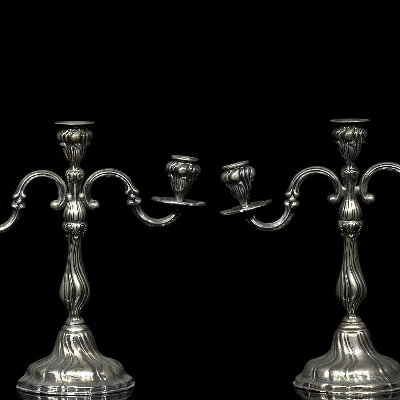 Pair of silver candlesticks, 20th century