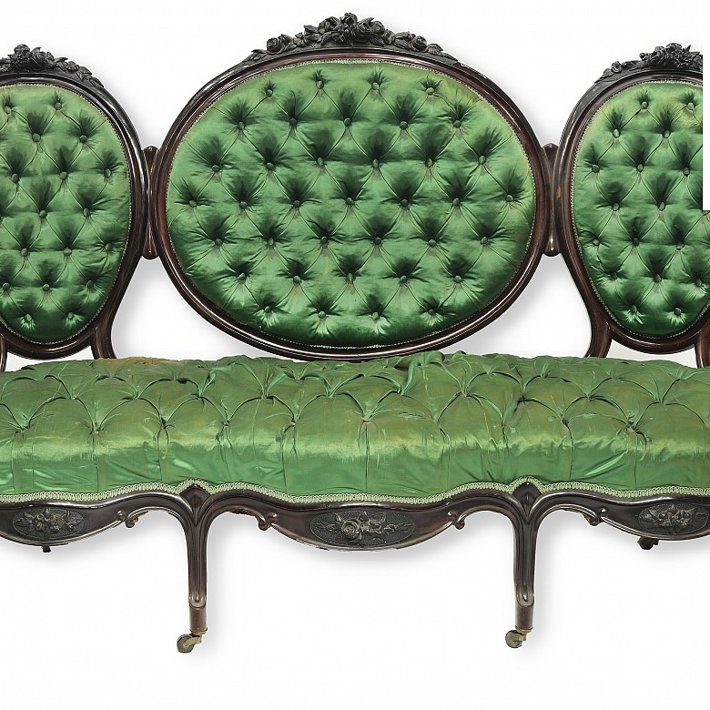 Elizabethan armchair with green upholstery, 19th century - 1