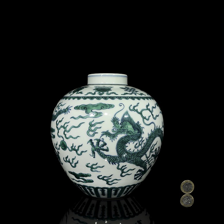 Jarrón de dragón en porcelana esmaltada, dinastía Qing - 8