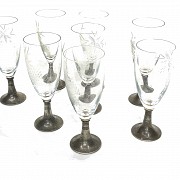 Set of eight champagne flutes with silver stem, 20th century - 1