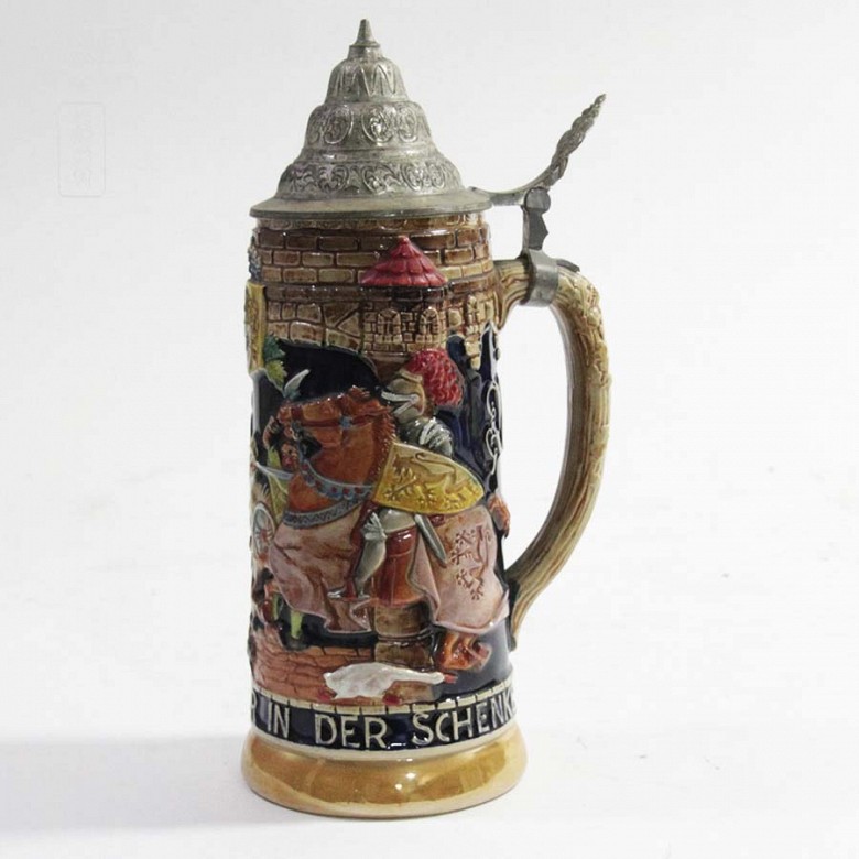 Beautiful ceramic beer mug with metal lid. - 10