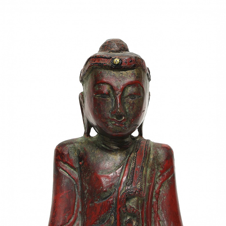 Buda de madera policromada, Birmania, S.XIX - XX