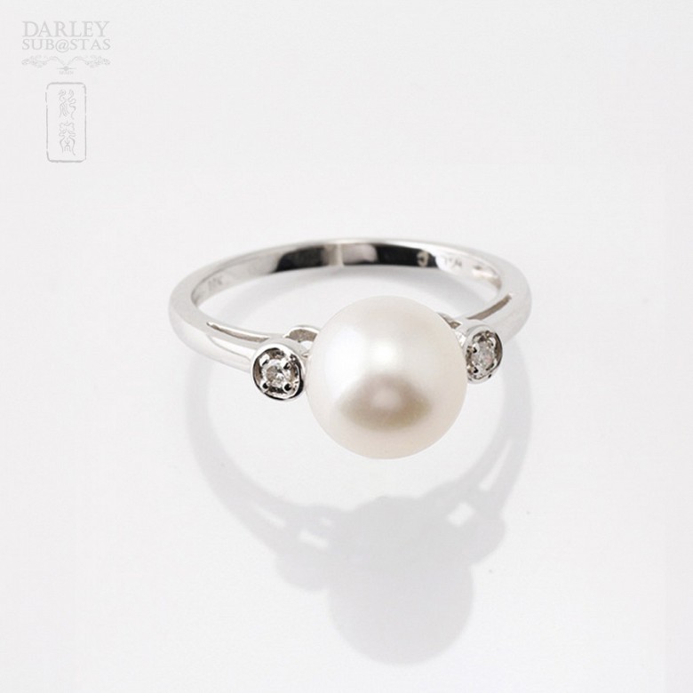 18k pearl and diamond ring - 1