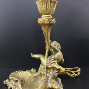 Leather table lamp bronze golden angel. - 2