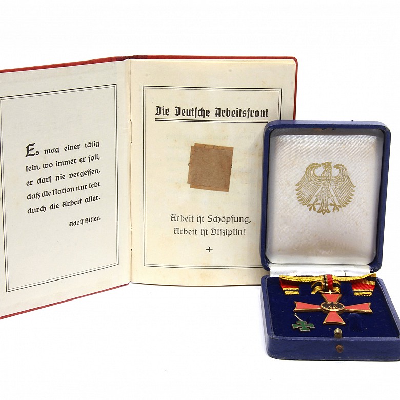 Medals and notebook of the German Labor Front, ca. 1936-1943.