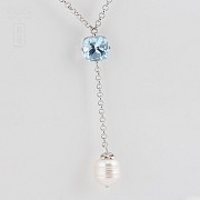 天然珍珠配蓝晶925银项链 - 2