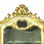 Wooden showcase, polychrome and gilded, 20th century