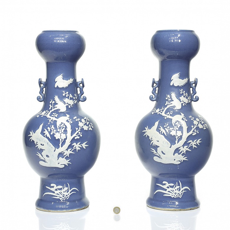 Pair of large blue enamelled vases, Qing dynasty