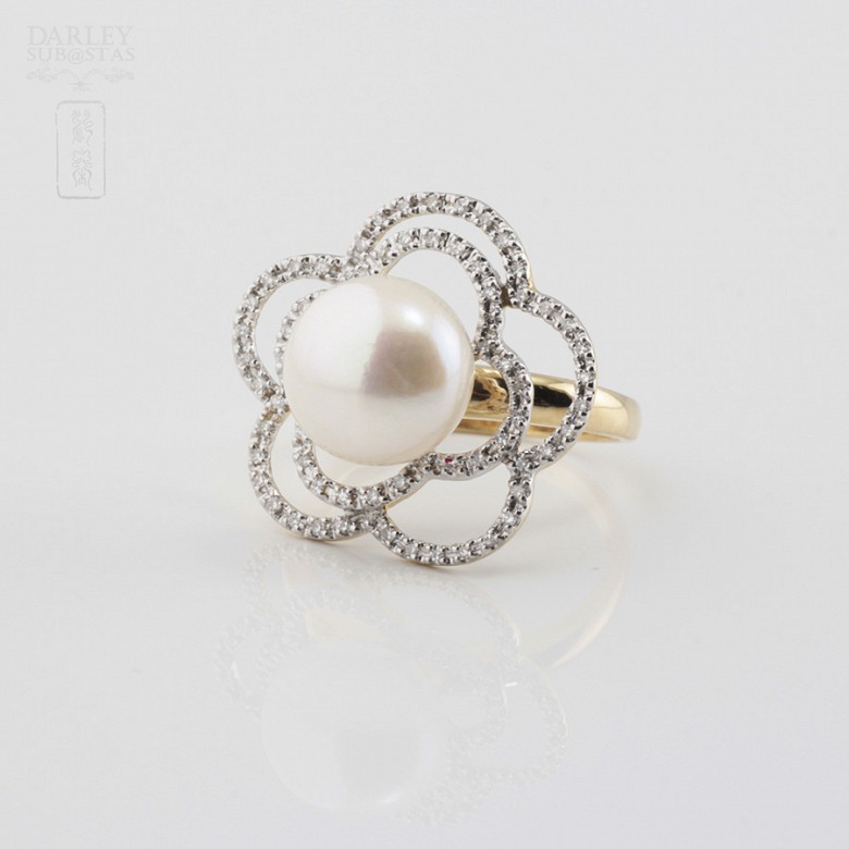 Precioso anillo perla y diamantes - 1