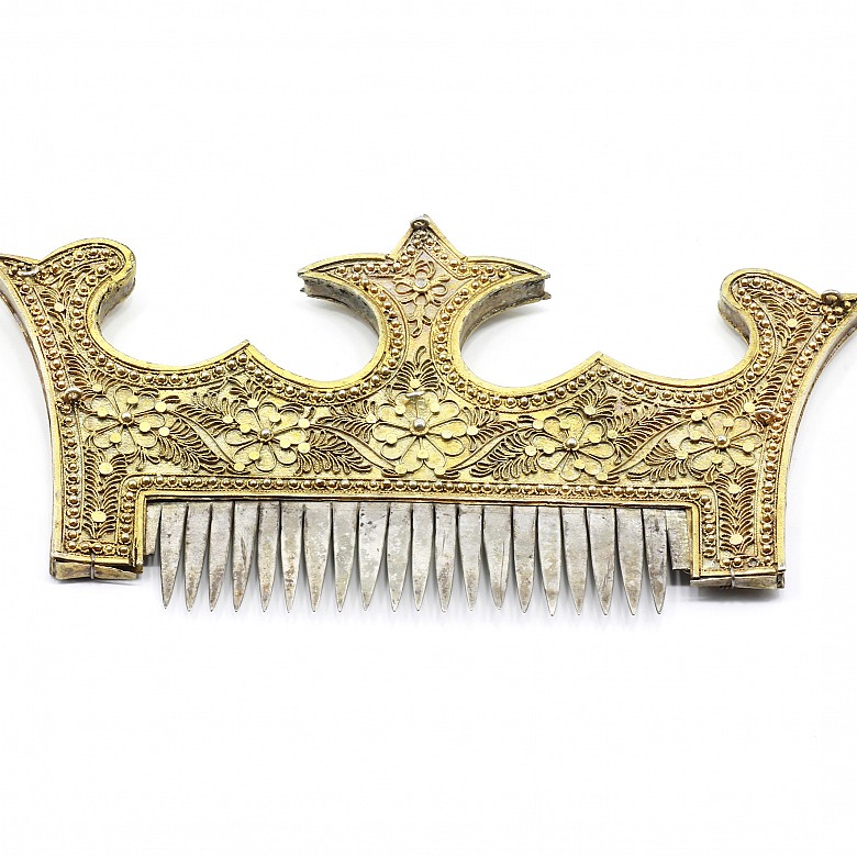 Gold-plated silver comb and four stones, Indonesia - 1
