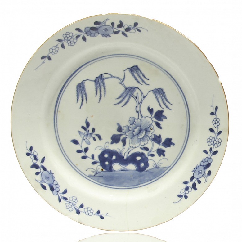 Pareja de platos Compañía de Indias, azul y blanco, s.XIX