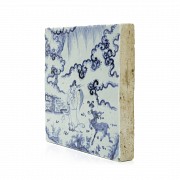 A blue and white porcelain tile, 19th - 20th century
