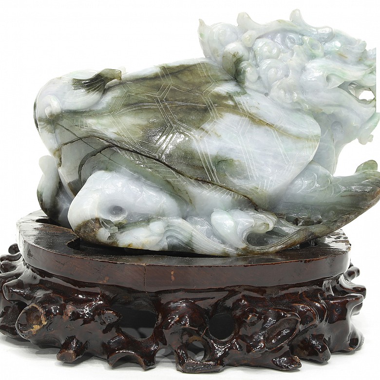 Carved stone turtle, with pedestal, 20th Century