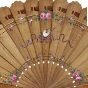 Lot of three wooden fans, hand painted, late 19th century - early 20th century