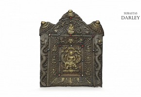 Large Nepalese altar with inlaid stones, 19th - 20th century