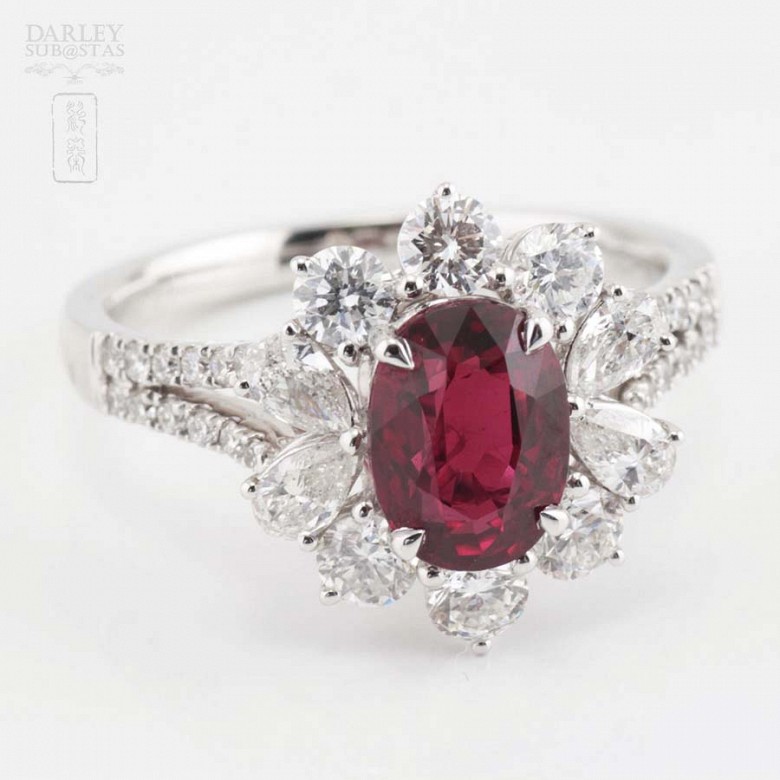 Fantastic 18k gold ring with ruby and diamonds - 5