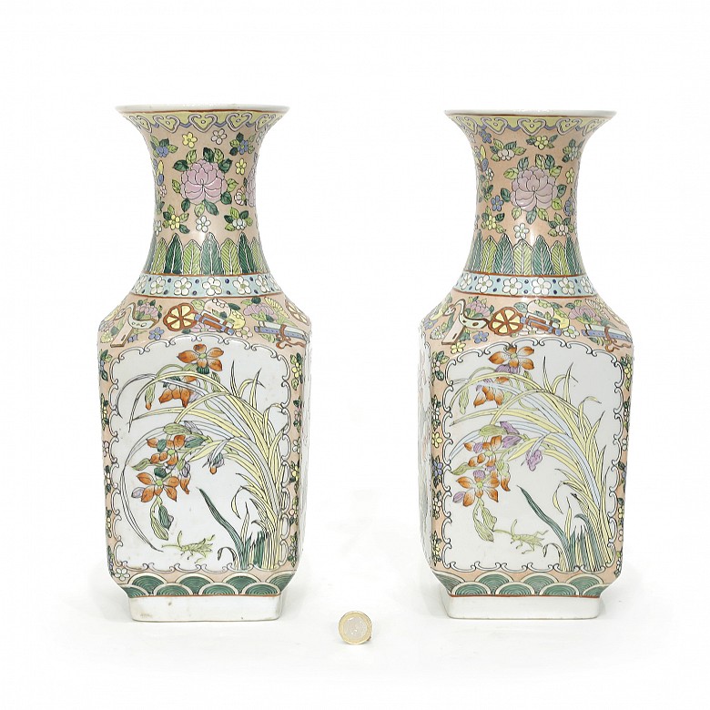 Pair of enameled vases, 20th century