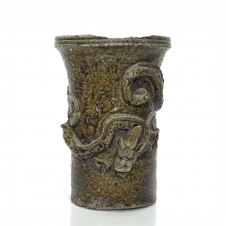 Large vase with glazed dragon, 20th Century