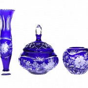 Lot of blue carved glass objects, 20th century