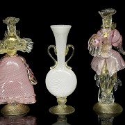 Pair of Venetians and a glass vase, Murano, 20th century
