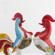 Pareja de gallos de cristal de Murano - 2
