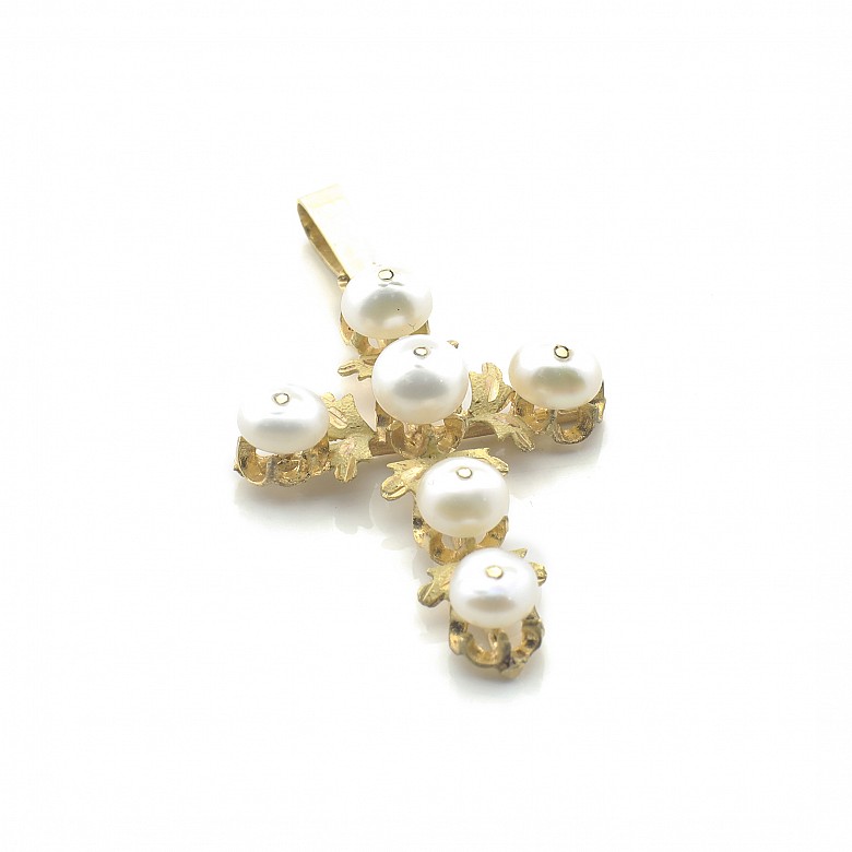 18k yellow gold and pearls cross