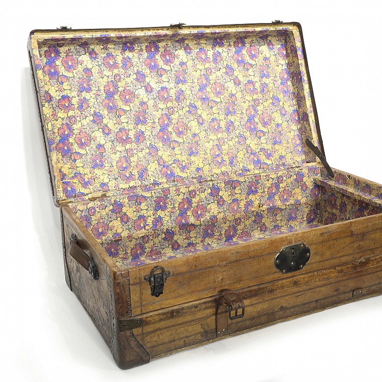 Baúl de viaje en madera y cuero, ca.1900 - 5
