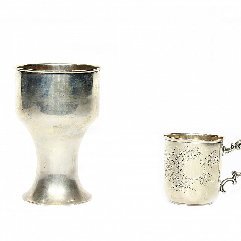 Silver cup and goblet, 20th century