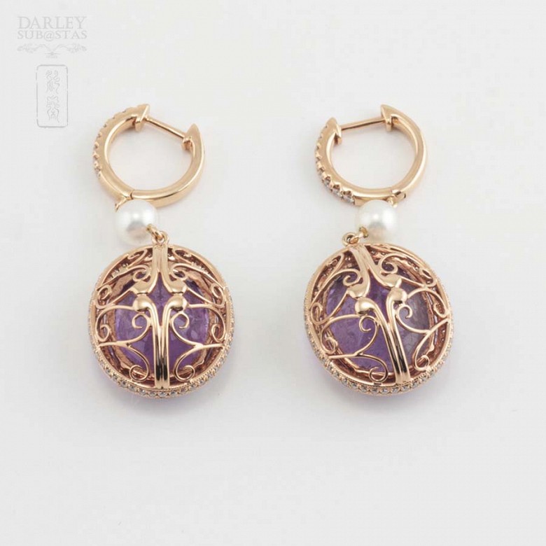 18k rose gold earrings with amethyst and diamonds - 4