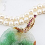 Japanese pearl necklace with sapphires and diamonds - 1