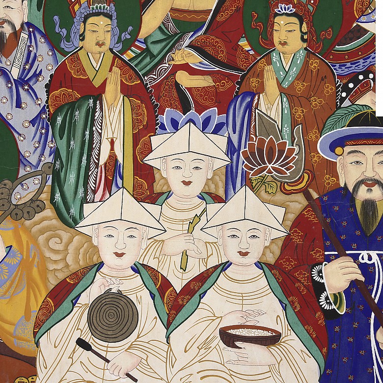 Large painted silk thangka, Korea, 19th-20th century - 1