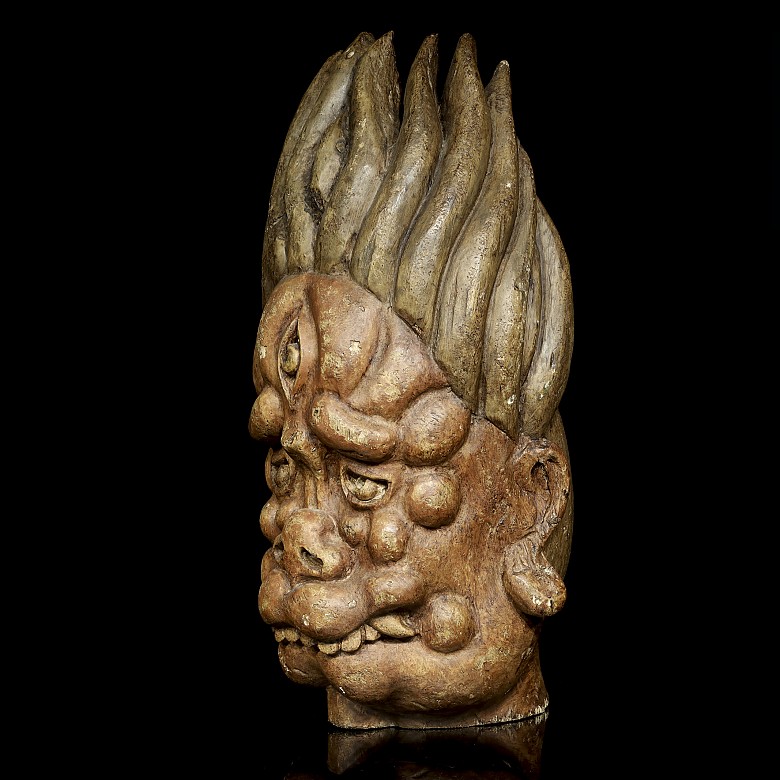 Máscara de cabeza de demonio tallada, Asia, S.XIX - XX