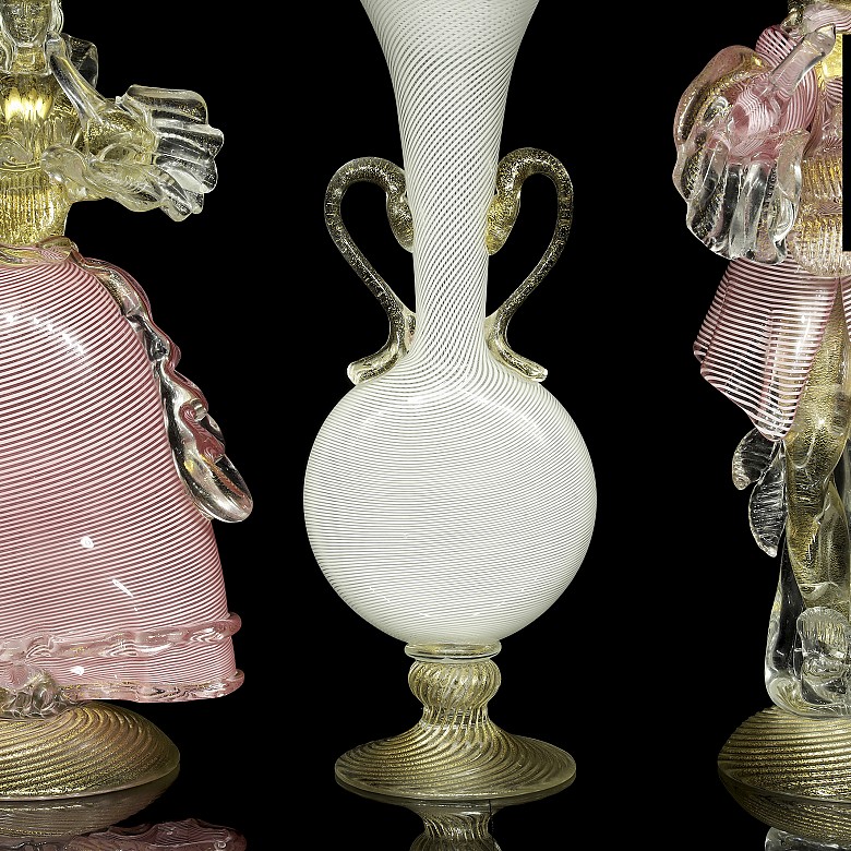 Pair of Venetians and a glass vase, Murano, 20th century