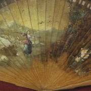 Fan with wooden linkage and scene - 3