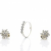 18k white gold ring and earrings set