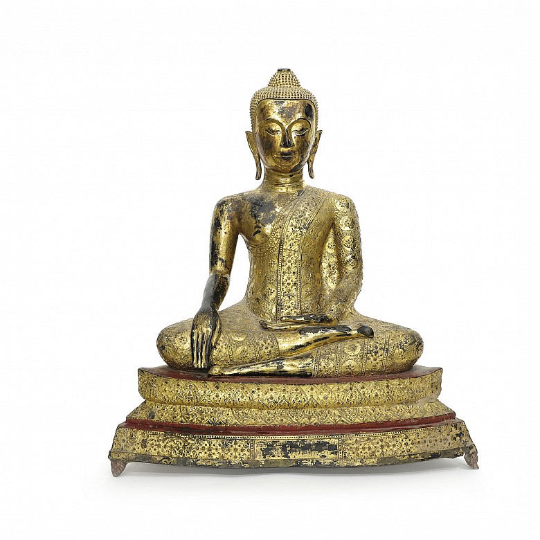 Gran buda tailandés de bronce dorado, S.XIX